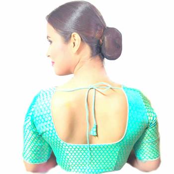 Turquoise Green Brocade Readymade Blouse 2