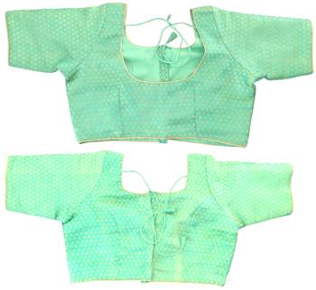 Turquoise Green Brocade Readymade Blouse 5