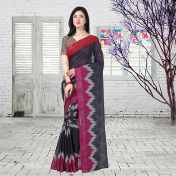 Multicolor printed linen saree with blouse 2