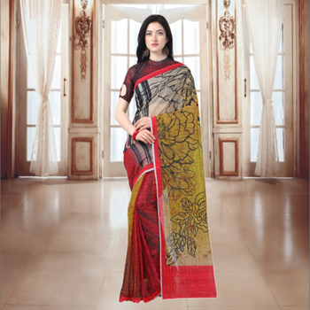 Multicolor printed chanderi saree with blouse 2