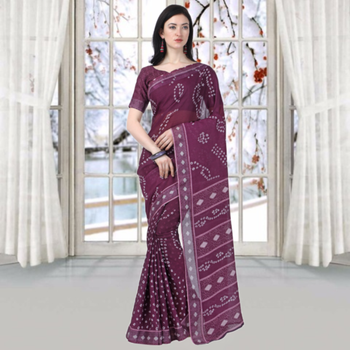 Multicolor printed linen saree with blouse 2
