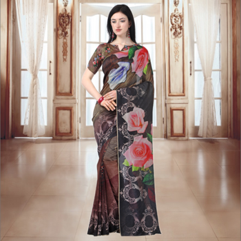 Multicolor printed tussar silk saree with blouse 2