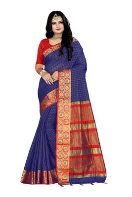 Navy blue woven art silk sarees saree with blouse 1
