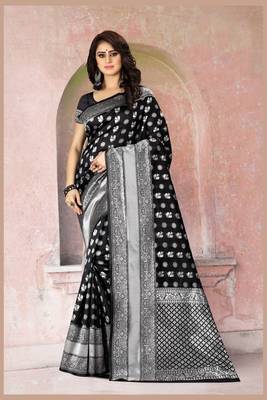 Black Woven Kanjivaram Silk Saree With Blouse 5