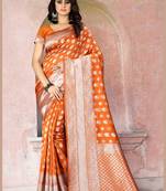 Orange Woven Art Silk Saree With Blouse