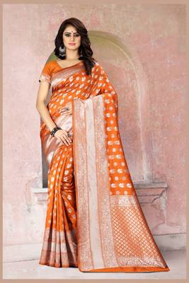 Orange Woven Art Silk Saree With Blouse 5
