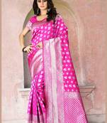 Pink Woven Art Silk Saree With Blouse