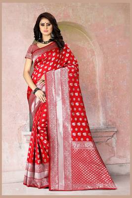 Red Woven Art Silk Saree With Blouse 4