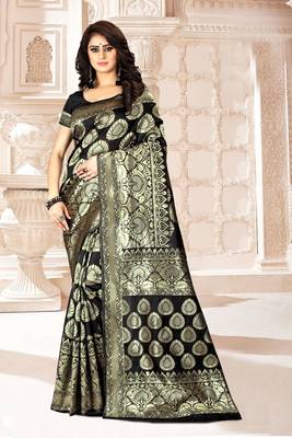 Black Woven Art Silk Saree With Blouse 4