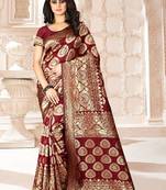 Maroon Woven Kanjivaram Silk Saree With Blouse