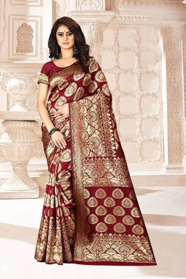 Maroon Woven Kanjivaram Silk Saree With Blouse 3