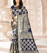 Navy Blue Woven Art Silk Saree With Blouse