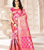 Pink Woven Kanjivaram Silk Saree With Blouse