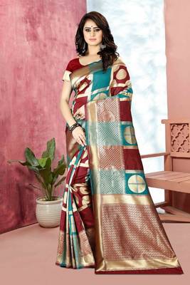 Maroon Woven Kanjivaram Silk Saree With Blouse 1