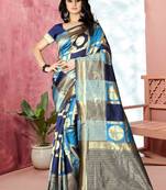 Navy Blue Woven Kanjivaram Silk Saree With Blouse