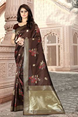 Brown Woven Kanjivaram Silk Saree With Blouse 1