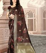 Brown Woven Kanjivaram Silk Saree With Blouse