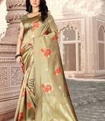 Cream Woven Kanjivaram Silk Saree With Blouse