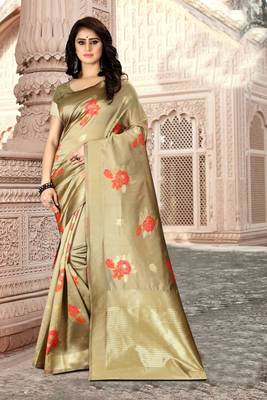 Cream Woven Kanjivaram Silk Saree With Blouse 2