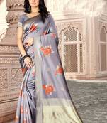Grey Woven Kanjivaram Silk Saree With Blouse