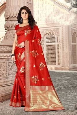 Red Woven Art Silk Saree With Blouse 2