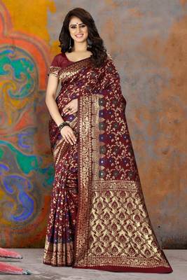Maroon Woven Kanjivaram Silk Saree With Blouse 1