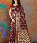 Maroon Woven Kanjivaram Silk Saree With Blouse