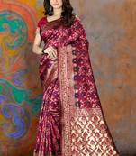 Purple Woven Kanjivaram Silk Saree With Blouse