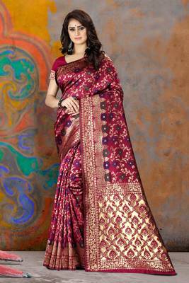 Purple Woven Kanjivaram Silk Saree With Blouse 2