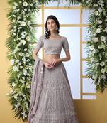 Grey Embroidered Georgette Semi Stitched Lehenga