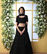 Black Embroidered Georgette Semi Stitched Lehenga