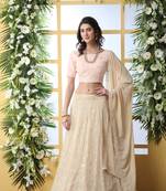 Beige Embroidered Georgette Semi Stitched Lehenga