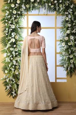 Beige Embroidered Georgette Semi Stitched Lehenga 4