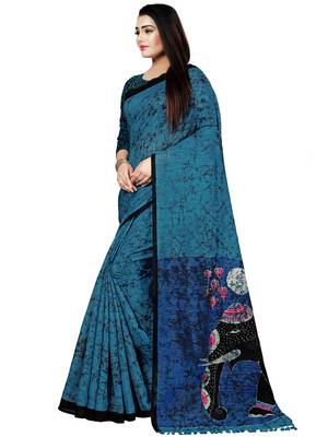 Blue Printed Saree With Blouse 2