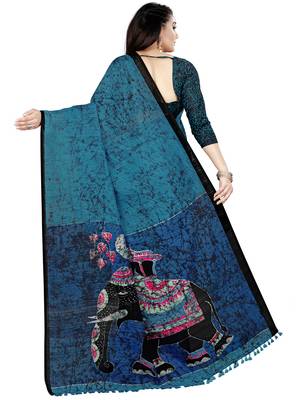 Blue Printed Saree With Blouse 3