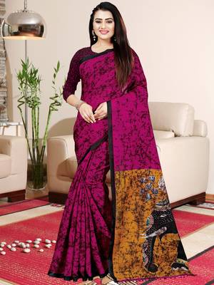 Magenta Printed Saree With Blouse 1