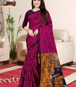 Magenta Printed Saree With Blouse
