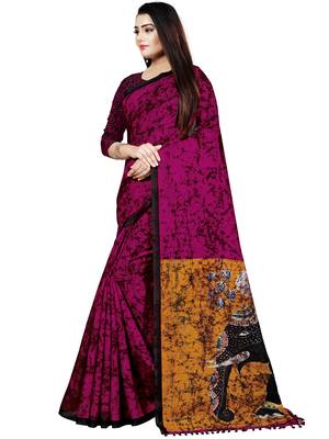 Magenta Printed Saree With Blouse 2