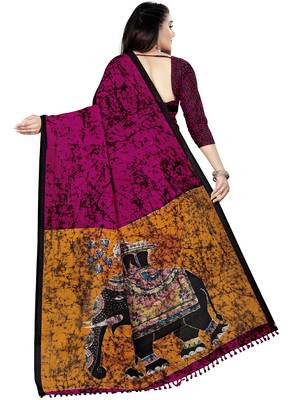 Magenta Printed Saree With Blouse 3
