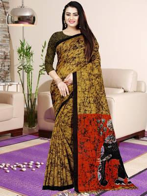 Yellow Printed Saree With Blouse 1