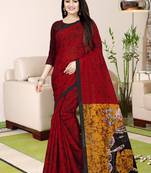 Red Printed Saree With Blouse
