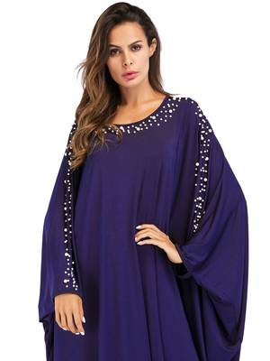 Women'S Pearl Work Plain Abaya With Hijab Scarf 2
