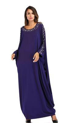 Women'S Pearl Work Plain Abaya With Hijab Scarf 3