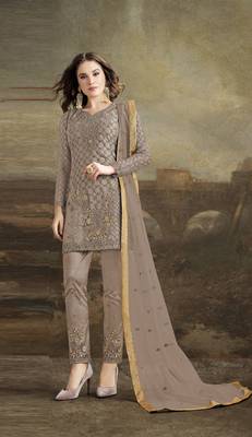 Slate-grey embroidered net salwar 1
