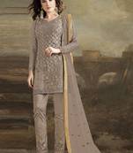 Slate-grey embroidered net salwar