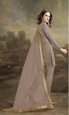 Slate-grey embroidered net salwar 2