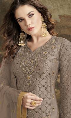 Slate-grey embroidered net salwar 3