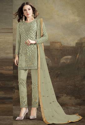 Olive embroidered net salwar 1