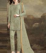 Olive embroidered net salwar