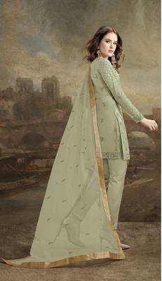Olive embroidered net salwar 2